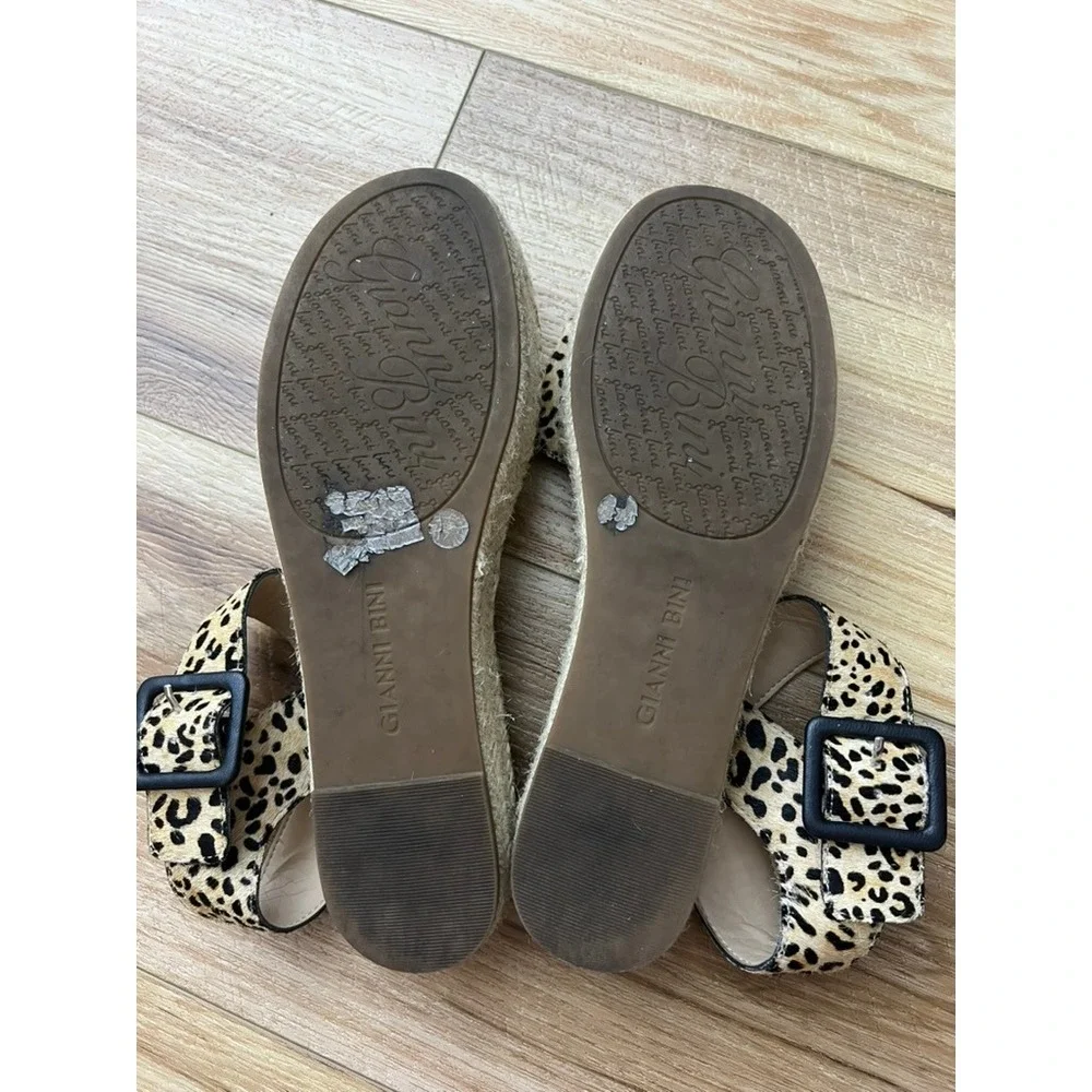 Gianni Bini Leopard Calf Hair Espadrille Platform Sandals Tan Black 7.5M‎
